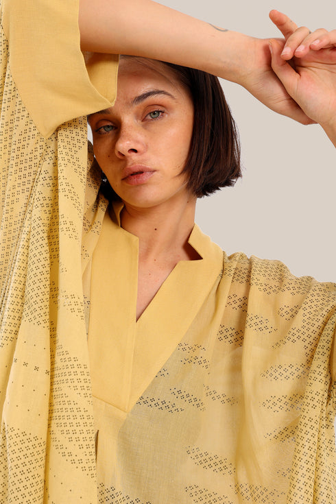 Embroidered oversized kaftan dress with V neckline